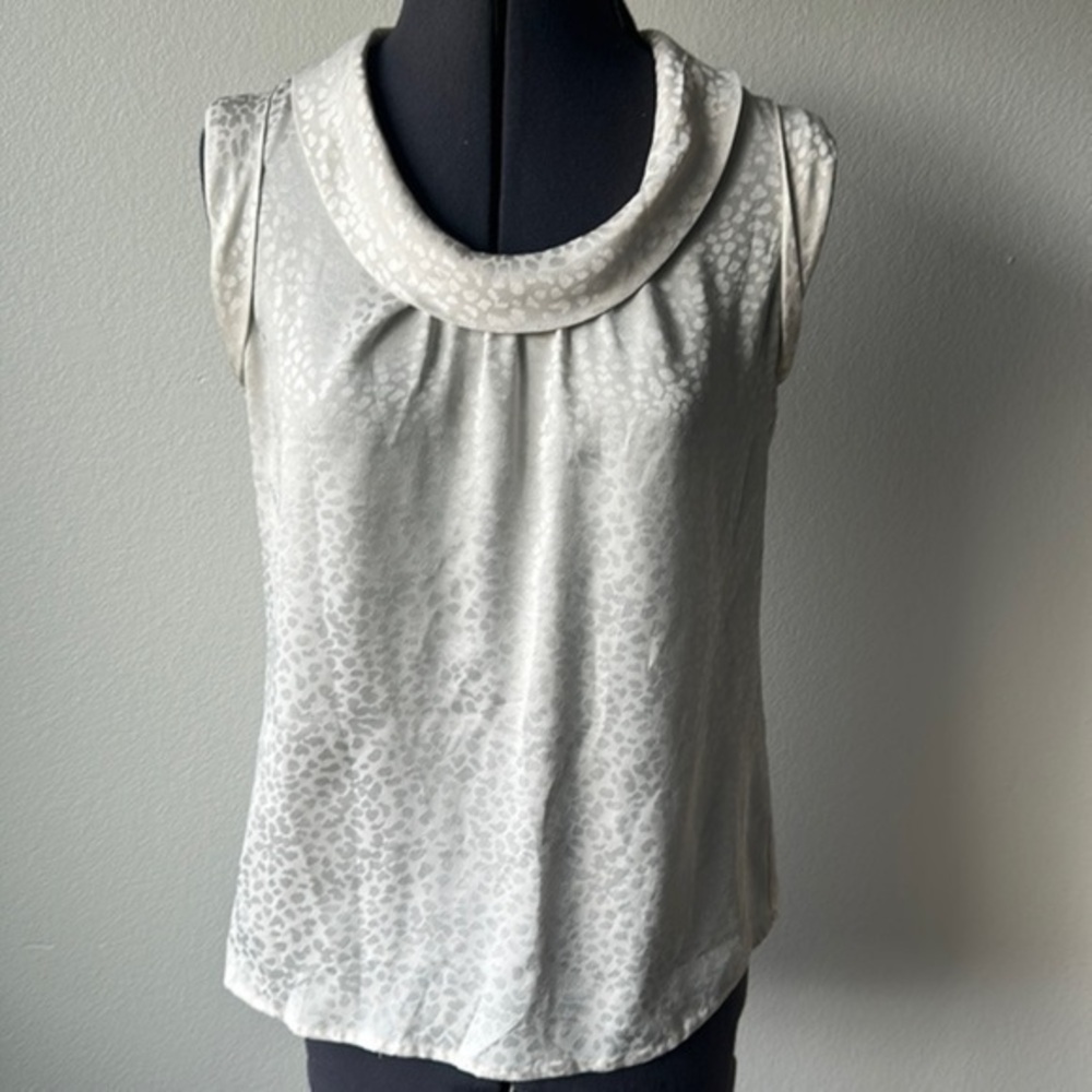 Halogen top extra small ivory silky Cowell neck cuffed sleeveless